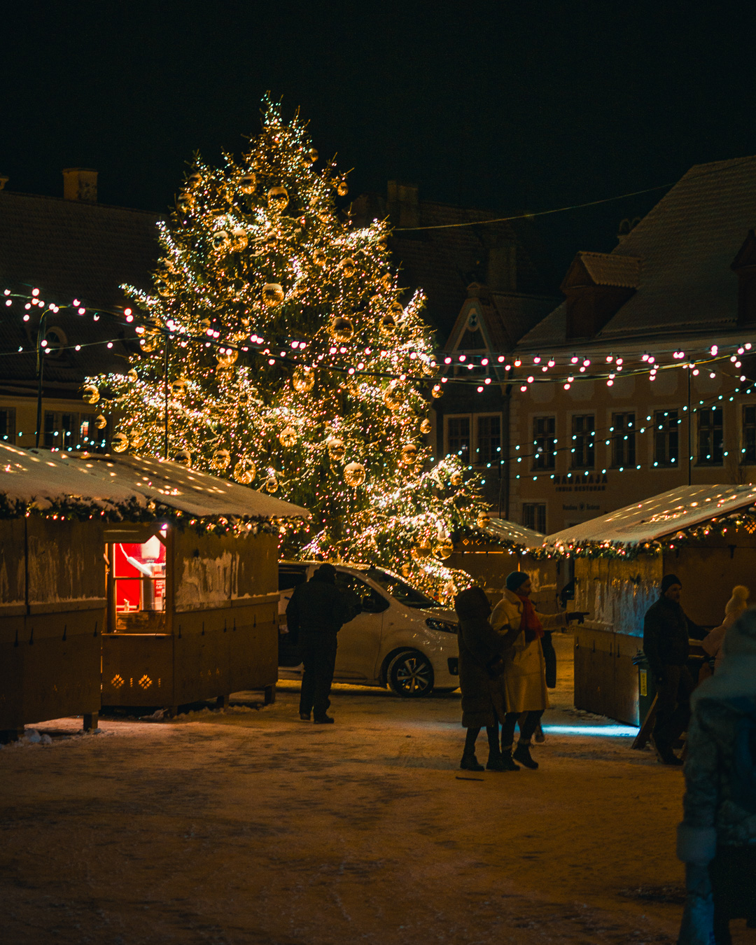 Christmas market in the old town with a Christmas tree