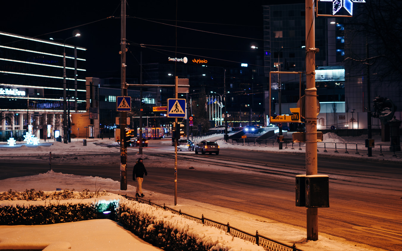 Snowy street intersection